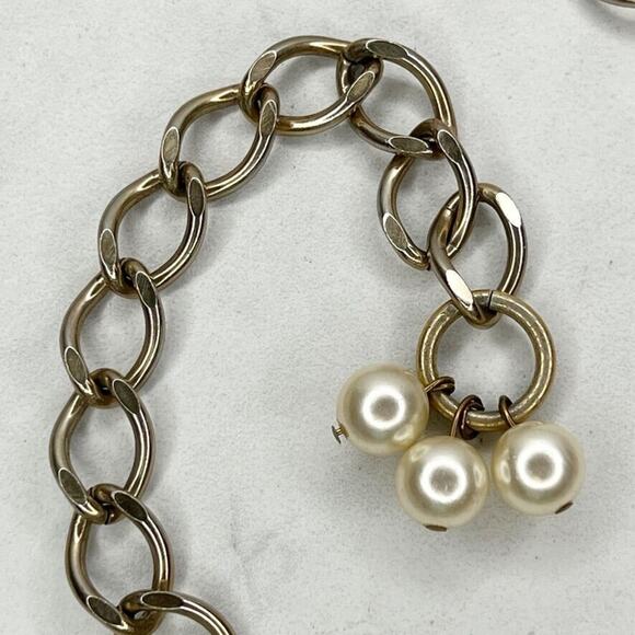 Gold Tone Faux Pearl Charm Chain Link Belt - XS Small (S) ✨ - Picture 9 of 9